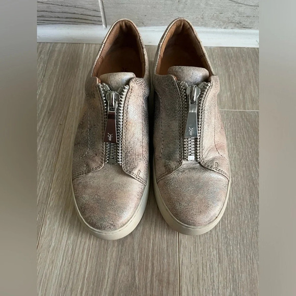 Frye Womens Lena Zip Moonlight Leather Low Sneaker Pink Silver - Size 7 - Picture 2 of 10